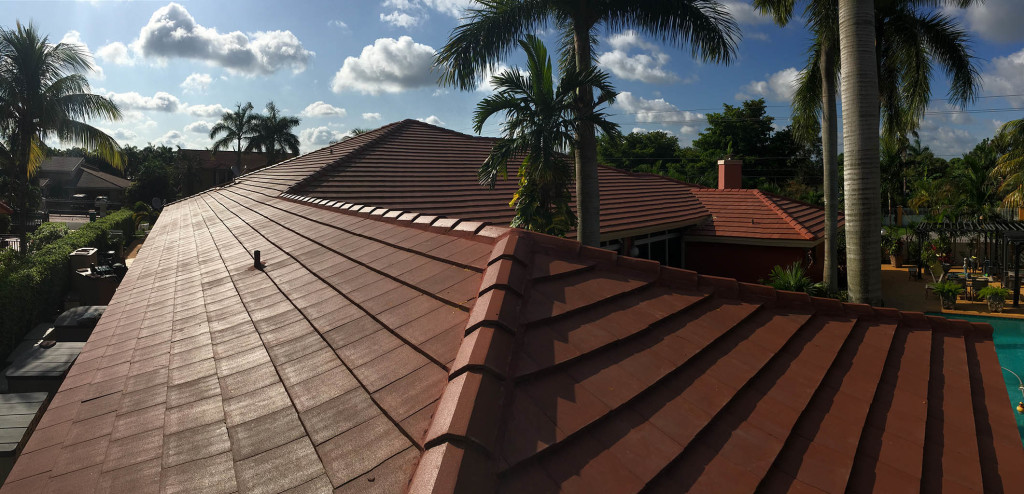 New flat cement roof tile installed
