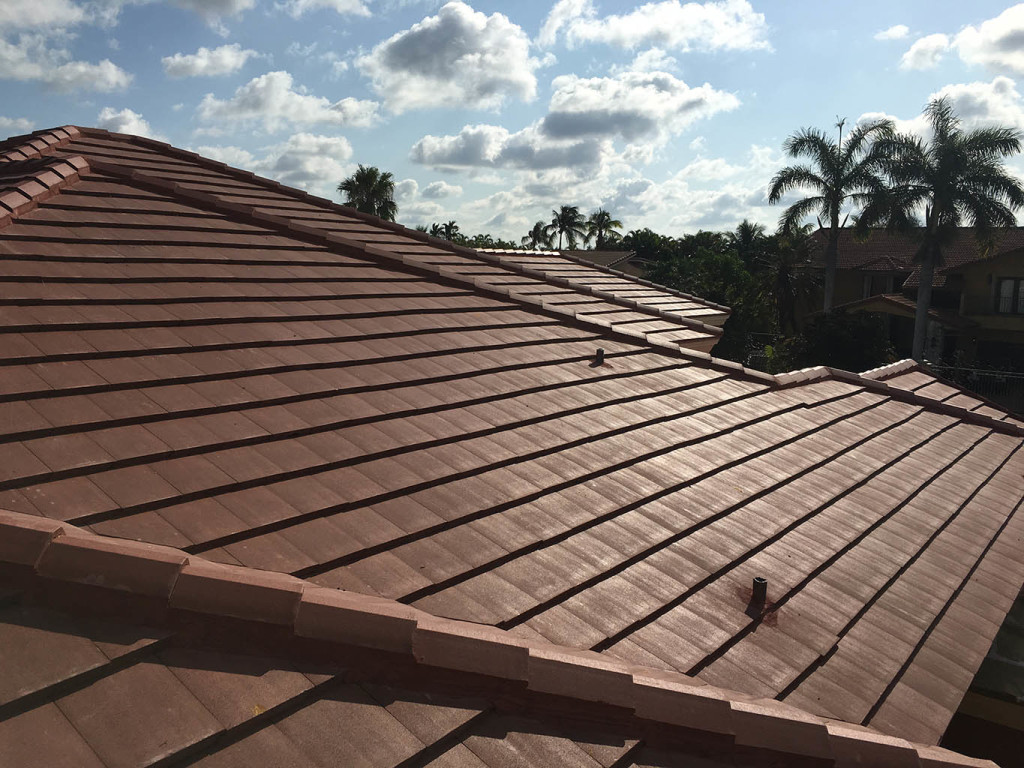 New flat cement roof tile installed