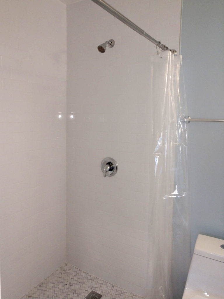 New bathroom shower in converted garage