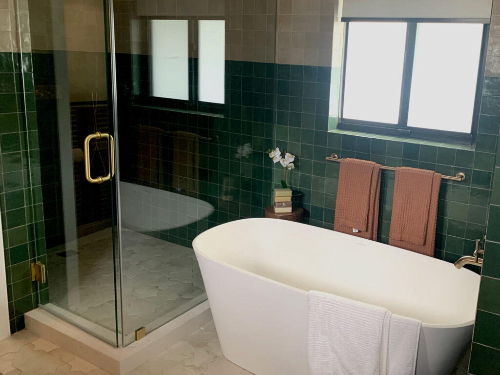 Freestanding tub in primary bathroom