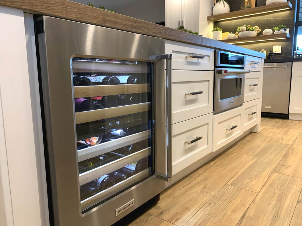 Wine cooler installed on center island