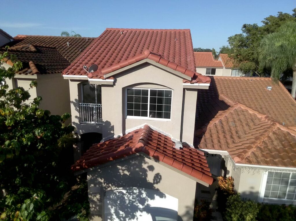 Drone view of 2 story home with new Barcelona 900 roof tiles