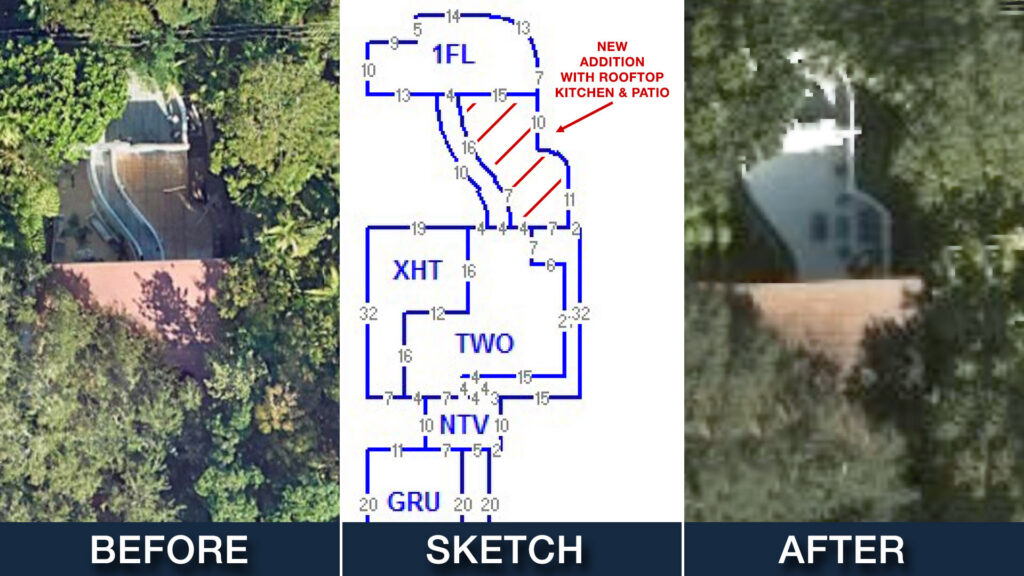 Before view, project sketch and after view of project completion